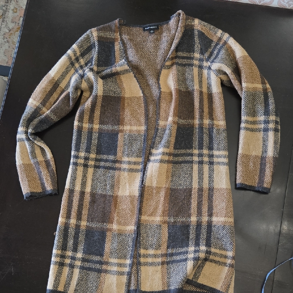 Fortune + Ivy Plaid Open Front Cardigan Sweater
